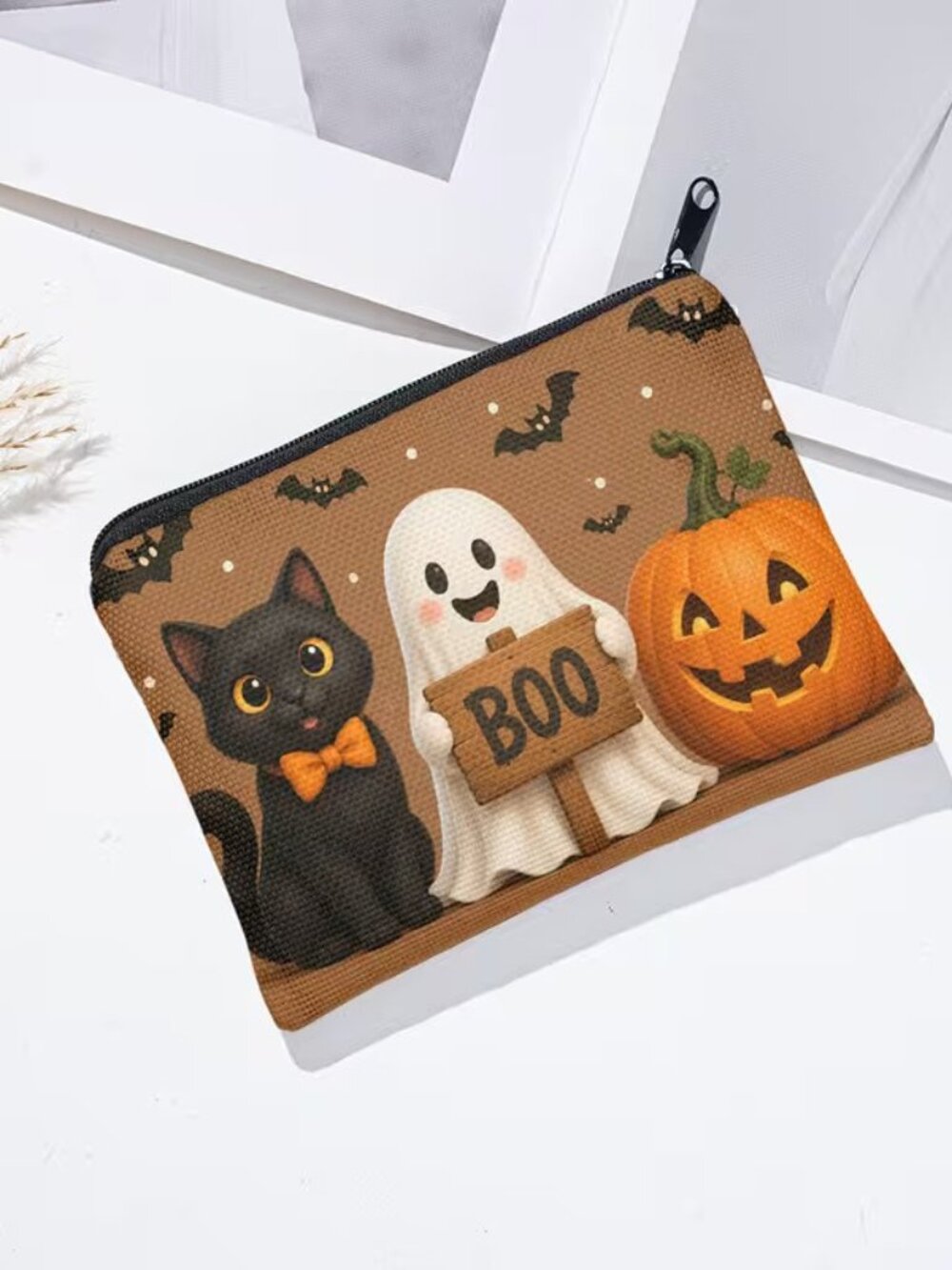 Halloween Dark Goth Cat, Ghost, Pumpkin Makeup Bag Double-Sided 4.1"h" x 5.5"w